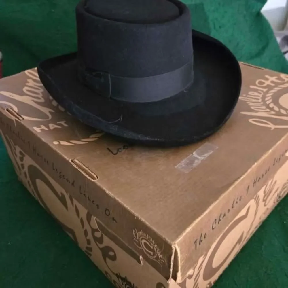 Vtg. Charlie 1 HorseSize  7 1/4 Custom Wool Men's Black Western Cowboy Hat (BR)
